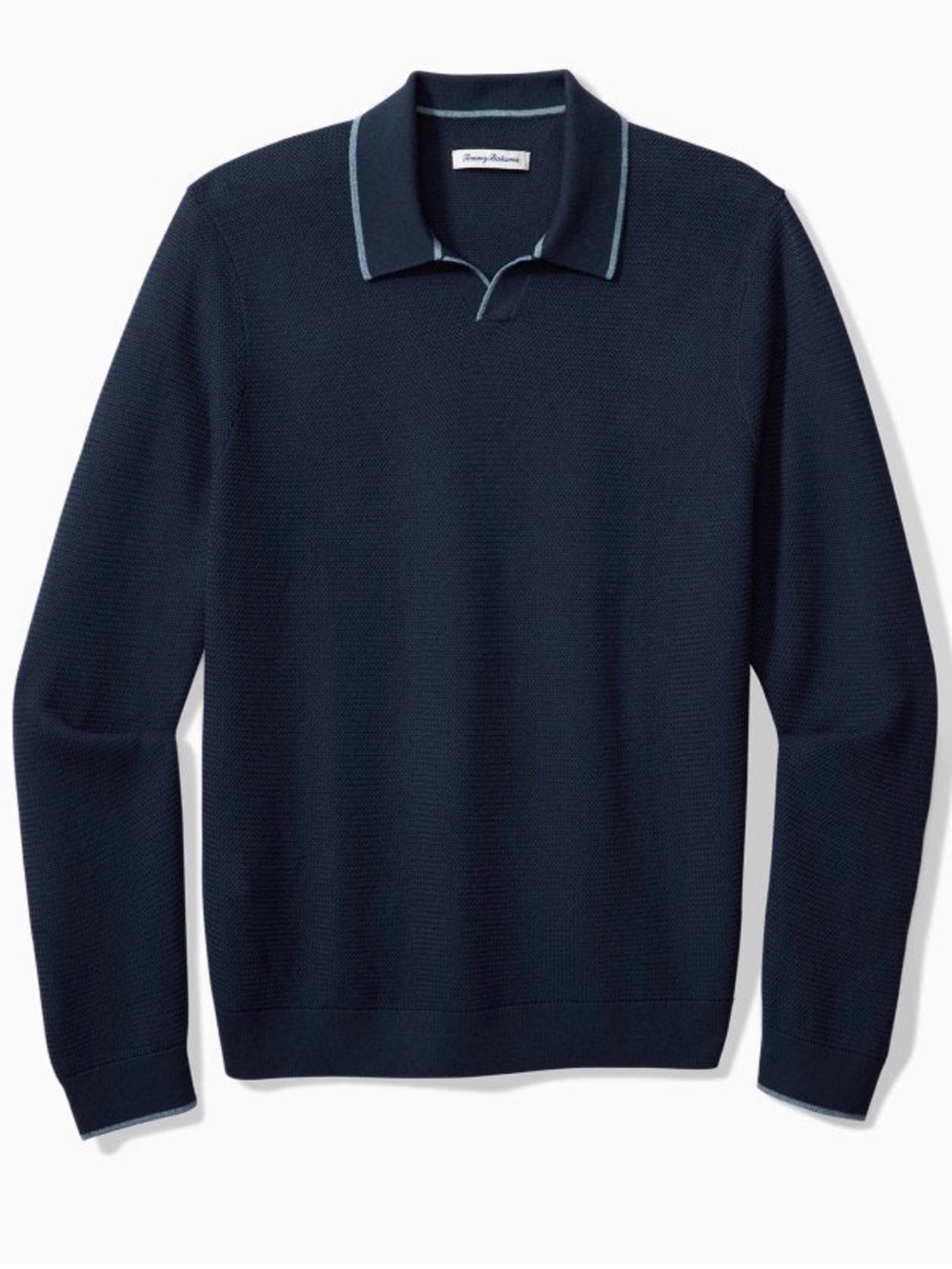 Tommy Bahama Men's Long-Sleeve Cotton Silk Polo Sweater blue Preppy Sz L $148